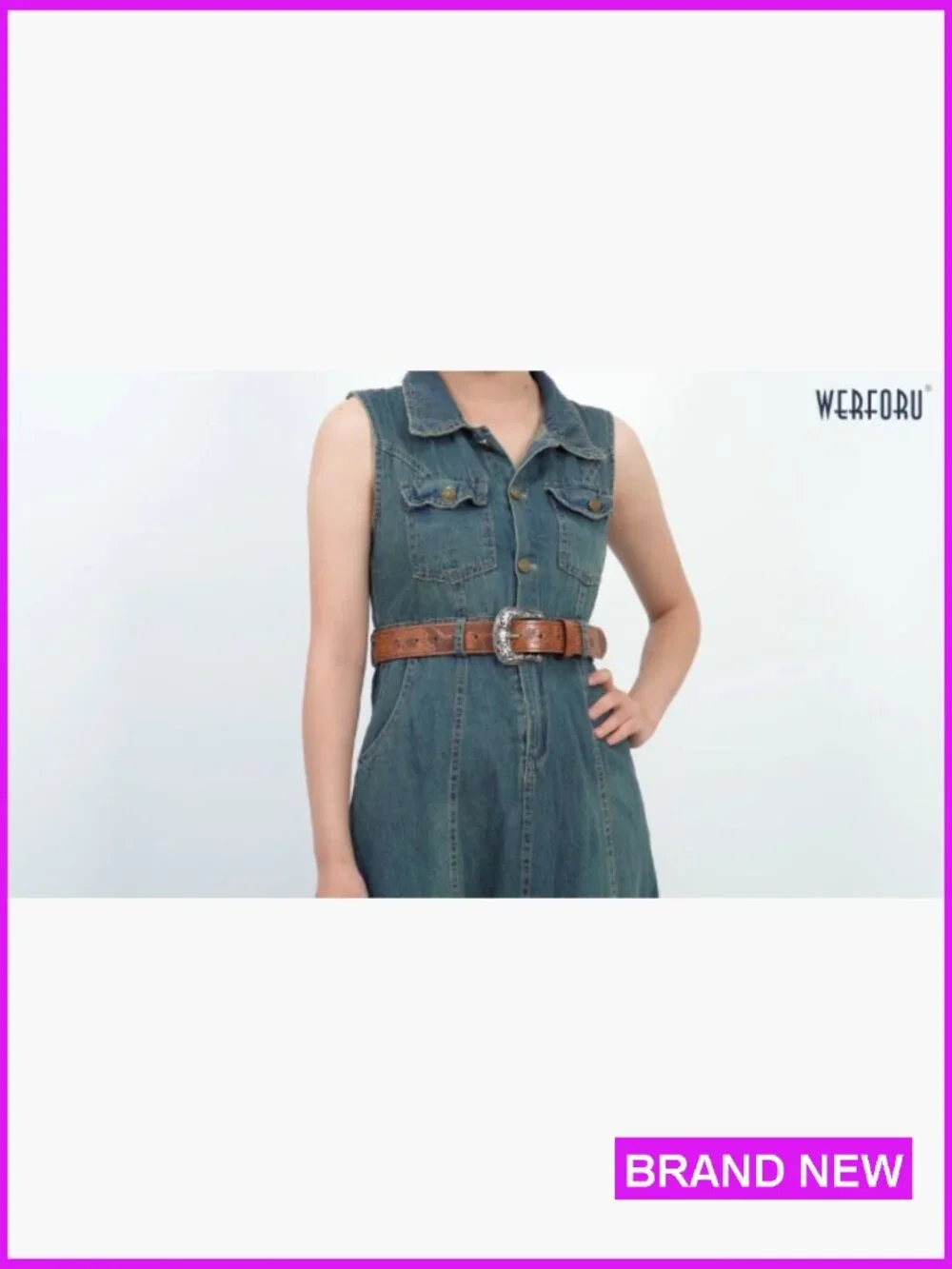 Women Western Leather Belt Set with Big Silver Buckle Vintage Carved Pattern - Picture 7 of 7